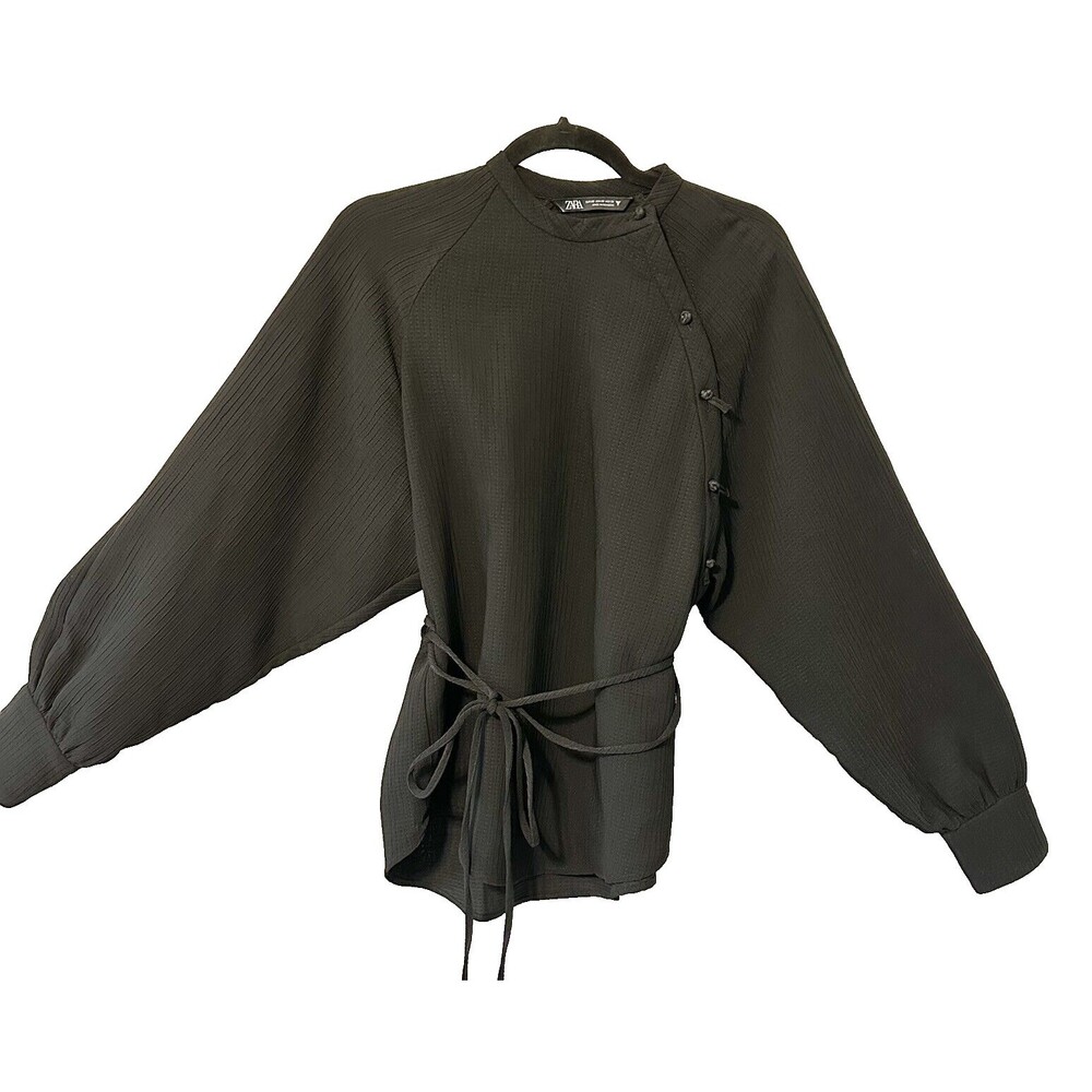 Zara Dark Olive Blouse with Button Detail